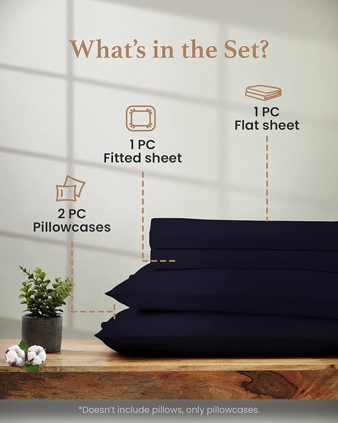 Good Sleep Bedding Sheets Queen Size Bed Set 1000 Thread Count - 100% Egyptian Cotton Bed Sheets Queen Size, 4 Pc, Long Staple Cotton Queen Sheet Set, Soft Queen Sheets Deep Pocket 16" - Navy Blue