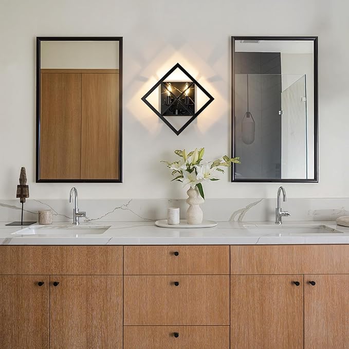 Black Wall Sconces,17.8in Rustic Wall Sconces Mount Lamp Indoor for Living Room Bedroom Bathroom Stairway(E12 Base, Bulbs Not Include 1Pack) Black Marble Texture