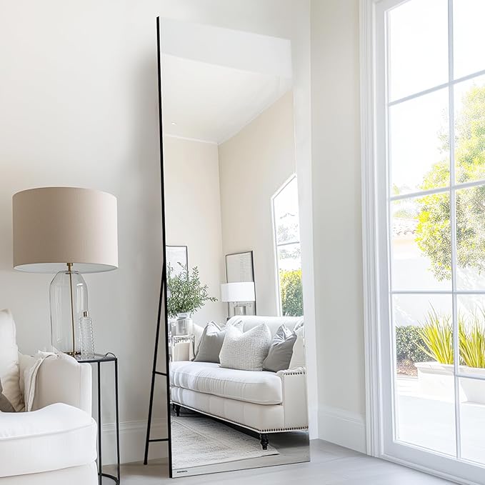 Kosmonia 71x24 Frameless Full Length Silver Coating Mirror w/Distortion Free, HD Reflection &Anti Desilvering, Tempered Glass & Shatter Proof Film Doubling Safety, Easy Setup w/Stand, Wall/Standing