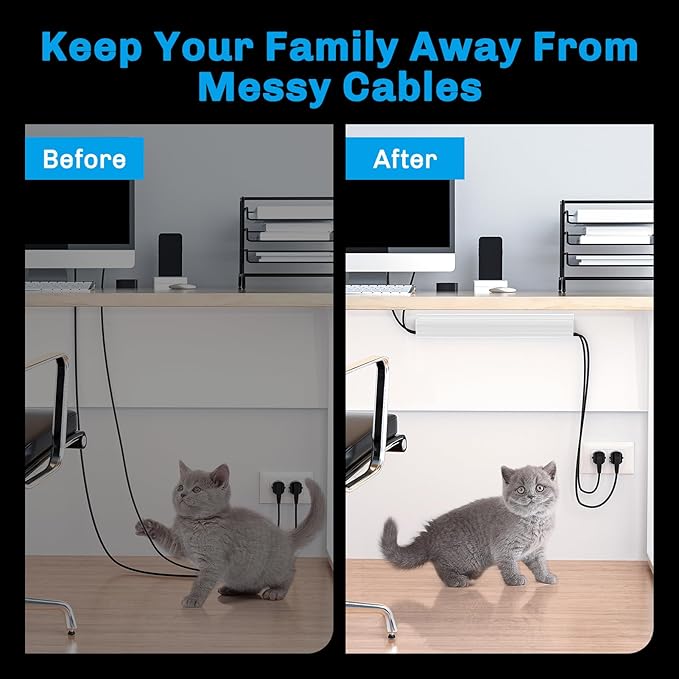 Delamu 2 Pack Safe 15.7in Tidy Cable Management Solution, Protect Kids Pets with Home Office Cable Management Under Desk,Cable Organizer, Cable Management Kit,Cord Organizer for Desk, White