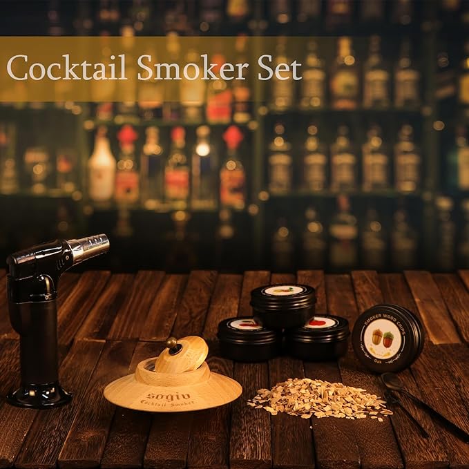 Whiskey Smoker Kit, Cocktail Smoker Kit with Torch,Old Fashioned Bourbon Smoker Kit, 4 Flavors Wood Chips Cocktail Drink Smoker Infuser Kit, Bourbon Whiskey Gifts for Men, Dad (No Butane)