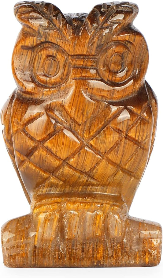 2" Yellow Tiger Eye Crystal Owl Figurine Gem Stone Owls Statue Animals Carving Owl Gifts for Home Office Decor