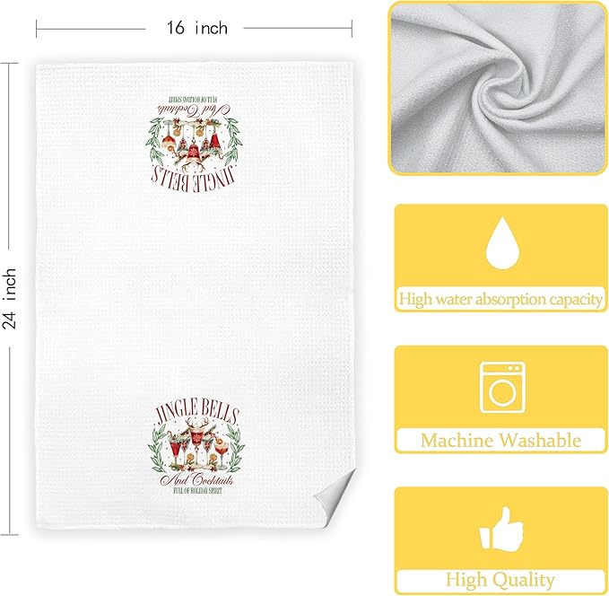 Christmas Kitchen Towels, Bar Towels for Home Bar Kitchen Decor Hand Towels for Kitchen, Christmas Dish Towels Tea Towels for Kitchen, 16x24 Inches