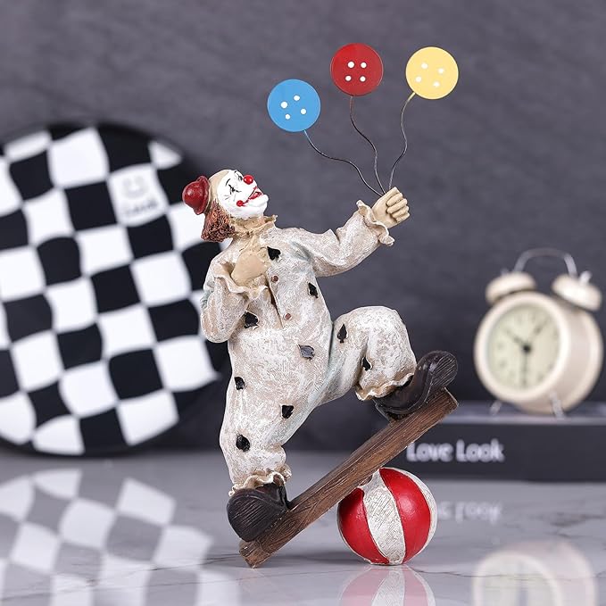 orenm Creative Clown Circus Statues,Interesting Home Decor Resin Sculpture,Handmade Crafts Collectible Art Figures Decor Ornament,Christmas,Parties and Events Desktop Decor (Balloon)