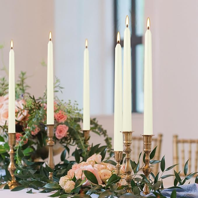 36 Pack Ivory Taper Candles 10 inch(H) Dripless, Smokeless & Unscented - Long Burning Time - Hand Poured Tall Candlesticks - Ideal for Restaurant,Weddings, Dinner Parties, and Home Decor
