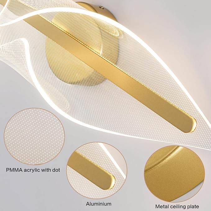 Gold Wall Lights 22.4In Acrylic Wall Sconce with Remote Control LED Dimmable Sconces Wall Lighting for Living Room Hallway Bathroom Bedroom Stairs