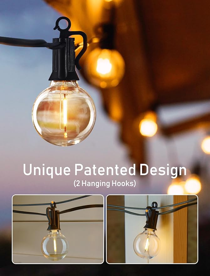 Brightown (2 Pack Outdoor String Lights - Globe Patio Lights 30 Ft with 30 G40 Shatterproof Bulbs, Waterproof Connectable Commercial Hanging Light for Backyard Bistro Porch Cafe Deck