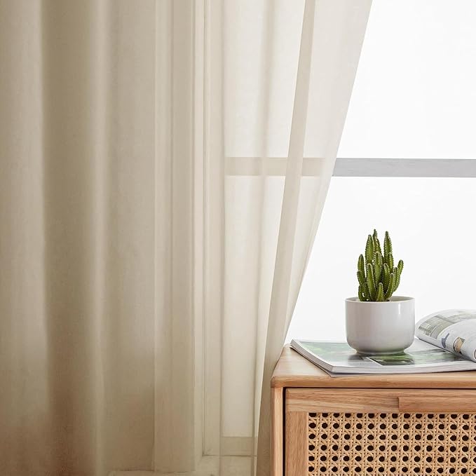 Aiyufeng Taupe Sheer Curtains 90 Inches Long 2 Panels Set, Semi Transparent Voile Rod Pocket Sheer Window Drapes for Bedroom Bed Canopy Living Room Dining Wedding Party Backdrop, 42W x 90L inch