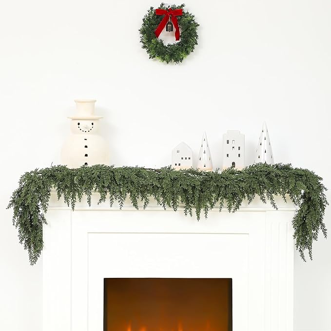 Jutom 1 PCS 6 ft Christmas Cedar Garland - Artificial Realistic Holiday Cedar Pine Needles Greenery Garland Decoration for Mantel Table Winter Party