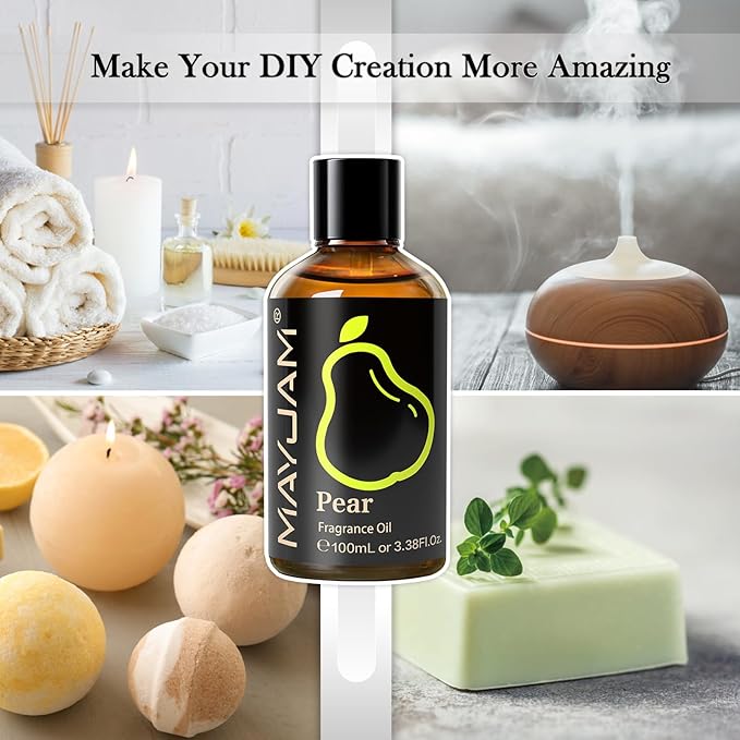 MAYJAM 100ML/3.38FL.OZ Pear Fragrance Oils with Glass Dropper, Essential Oils for Diffusers for Home, Long Lasting Scented Oils for Diffusers Soap Candle Making