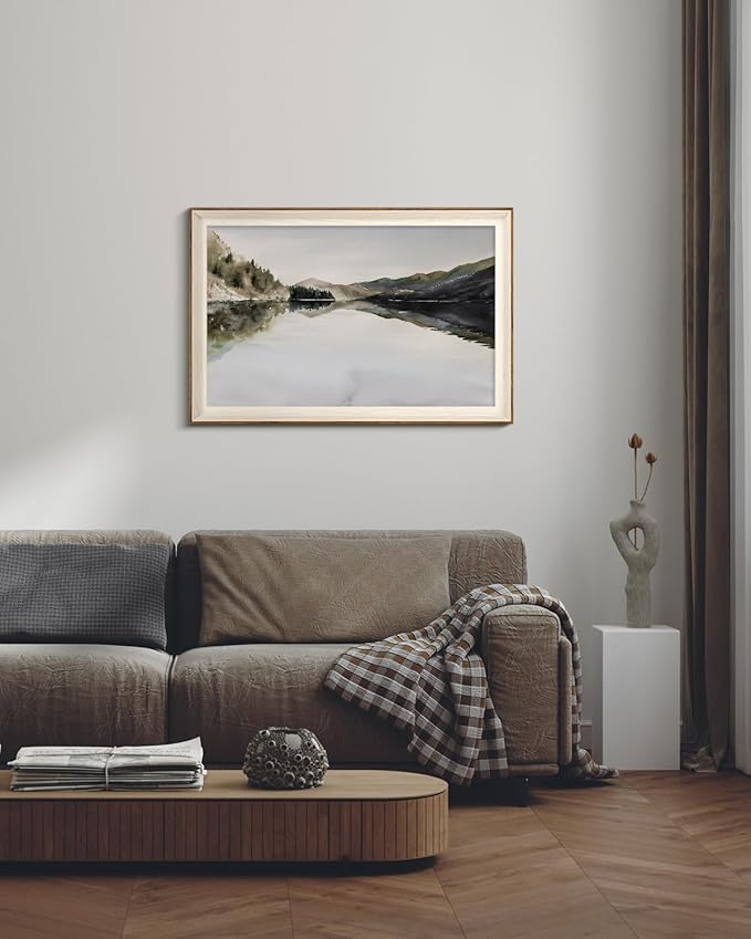 InSimSea Framed Canvas Wall Art Mountain Reflection Decor Vintage Wall Art Mountain Range Nature Wilderness Art Decorative Rustic for Living Room, Bedroom, Office Wall Decor 24X36In