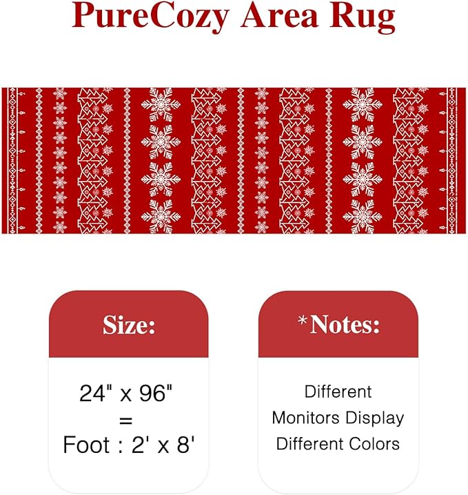 Christmas Runner Rug 2x8 Red Washable Carpet Xmas Snowflake Holiday Decor Kitchen Non Slip Soft Low Pile Long Carpet Indoor Throw Rug Laundry Room Living Room Bedroom Dining Room