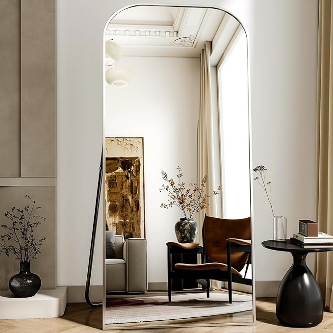 Full Length Mirror, 71"x28" Floor Mirror Freestanding, Arched Floor Standing Large Mirror Full Body Mirrors with Stand for Bedroom, Hanging Mounted Mirrors for Living Room, Silver