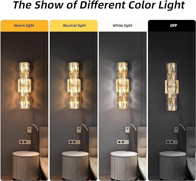 Crystal Wall Sconces Lighting, Modern Gold Wall Light Fixture, Elegant Vanity Wall Lighting Mount for Living Room Bedroom Bathroom Crystal Vanity Light Fixture for Indoor Hallway Doorway Stairway