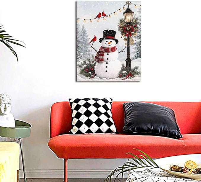 Zyphren Snowman Wall Art Winter Picture Wall Decor Christmas Canvas Print Snowman Painting Home Artwork Gifts for Living Room Bedroom Bathroom 16"x20"