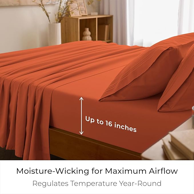 Mellanni King Sheets Set - 4 PC Iconic Collection Bedding - Hotel Luxury, Extra Soft, Cooling Bed Sheets - Wrinkle, Fade, Stain Resistant (King, Poppy Orange)