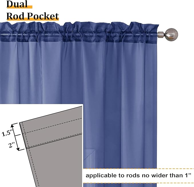 Aiyufeng Royal Blue Sheer Curtains 63 Inch Length 2 Panels Set, Semi Transparent Voile Dark Blue Sheer Window Drapes for Bedroom Bed Canopy Living Room Dining Wedding Party Backdrop, 40W x 63L inch