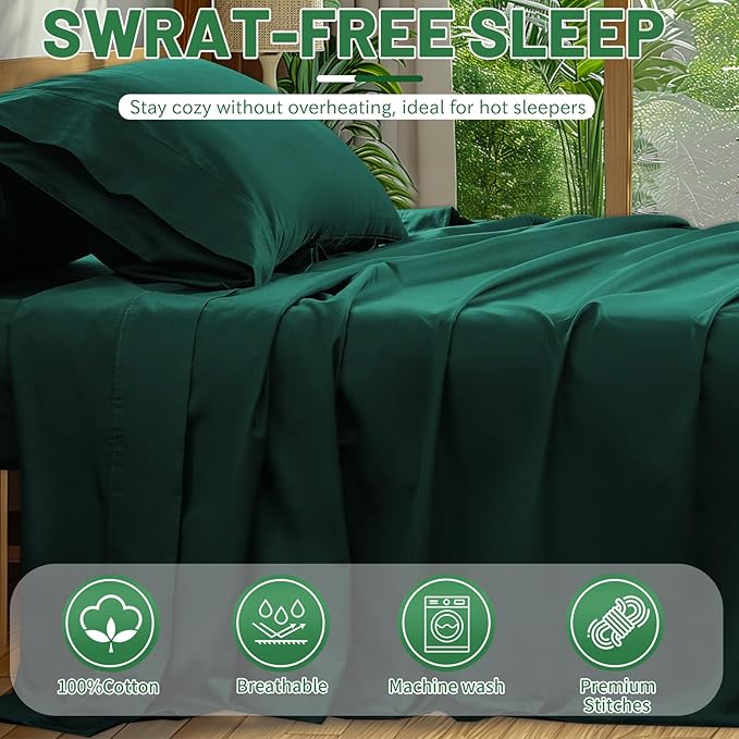 Extra Deep Pocket California King Sheets 18-24 Inch 100% Egyptian Cotton 1000 Thread Count Sateen Weave Soft Breathable 4 Pieces(California King,Dark Green)