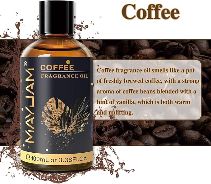 MAYJAM 100ML/3.38FL.OZ Coffee Fragrance Oils with Glass Dropper, Essential Oils for Diffusers for Home, Long Lasting Scented Oils for Diffusers Soap Candle Making