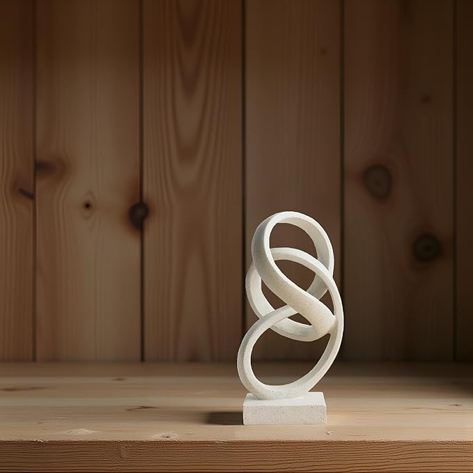 10" Modern Abstract Ribbon Decorative Sculpture, Knot Sculptures,Home Decor,Coffee Table Statues,Dining Living Room Desk Decor(White)