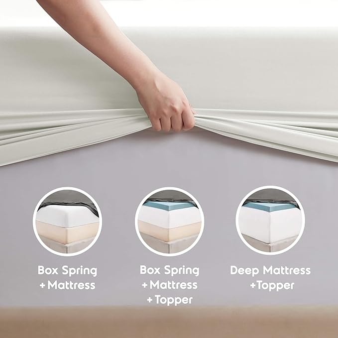 Nestl Extra Deep Split King Sheet Set - 7 Piece Breathable & Cooling Sheets - Hotel Luxury Bedding Set w/18-24 Inch Deep Pockets - Easy & Secure Fit - Super Soft, Wrinkle Free & Comfy - Off White