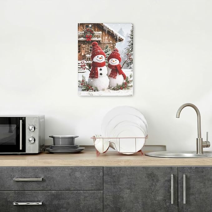 Zyphren Christmas Snowman Wall Art Winter Picture Wall Decor Snowman Canvas Print Painting Home Artwork Gifts for Living Room Bedroom Bathroom 12"x16"
