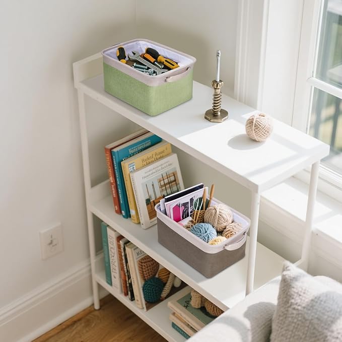 BALEINE 4 Pack Fabric Storage Bins for Shelves, Linen Storage Baskets for Organizing, Decorative Closet Bins for Clothes, Home (Grey, 12"x8"x8")