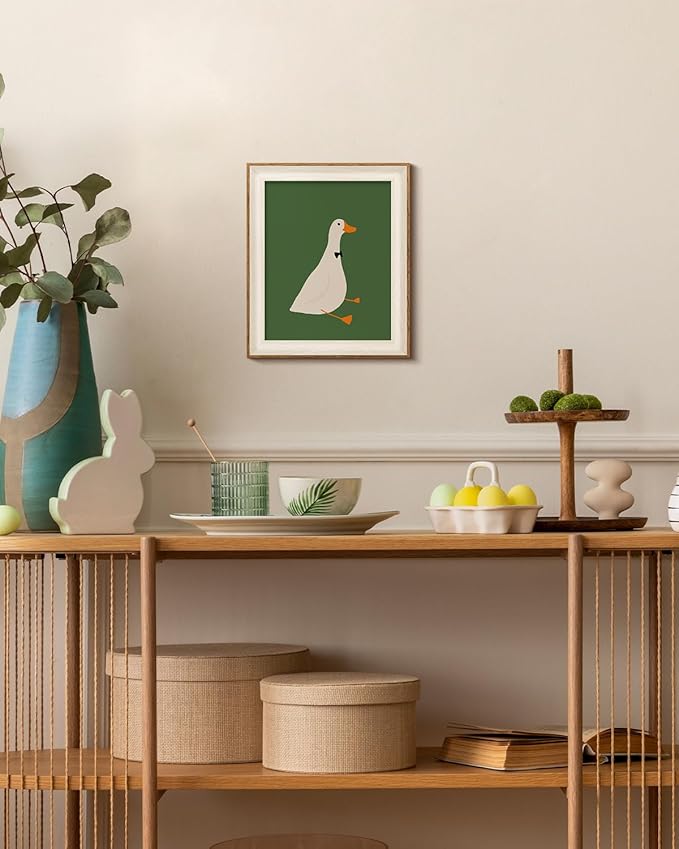 InSimSea Framed Wall Art Cute Gentleman Duck Print Shelf Decor Minimalist Modern Animal Illustration Wall Picture Canvas Artwork for Nursery Bathroom Bedroom Kids Room Decor 12L x 10W
