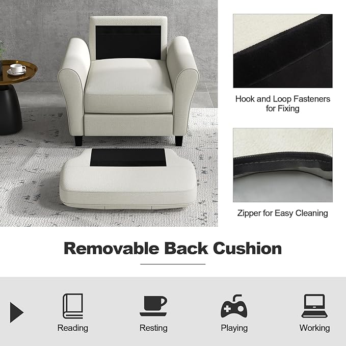 Giantex Modern Mid-Century Accent Chair Set of 2 - Linen Living Room Chair with Tufted Back, 7" Thick Cushion, Max Load 400 lbs, Upholstered Armchair, Club Chair for Bedroom, Beige