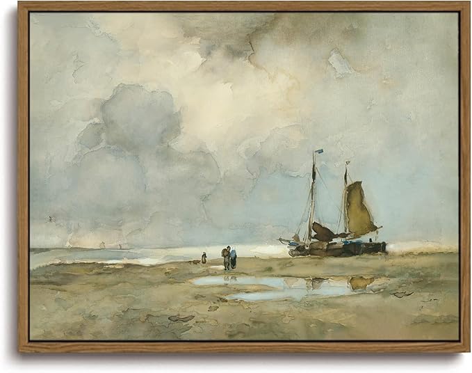KISSFOX Vintage Landscape Canvas Wall Art Framed Natural Scenery Prints Ocean Coastal Sailboat Painting Artwork Rustic Farmhouse Pictures Decor Gallery Office Living Room Bedroom Bathroom