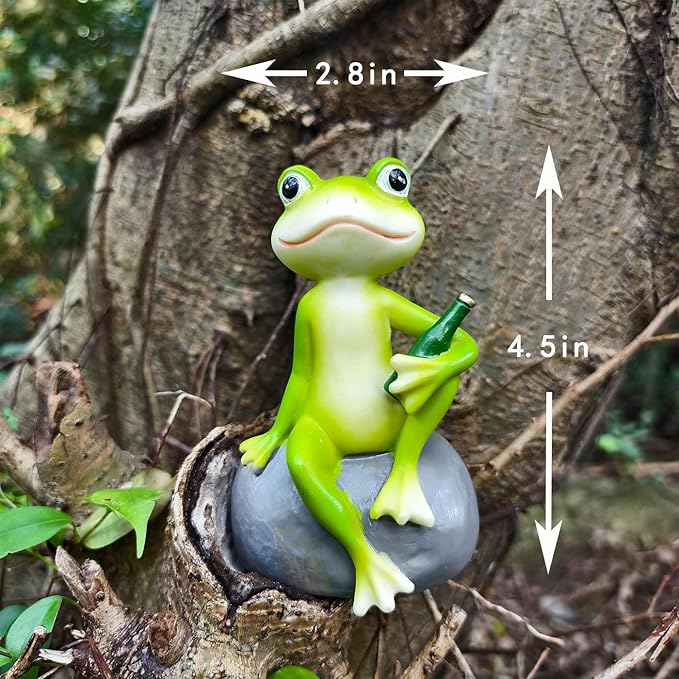 Frog Figurine Garden Decor for Outside, Frogs Statue Plant Decorations for Pots, Fairy Garden Figurines for Lawn Ornaments, Yard Decorations Outdoor, Frog Gifts for Women (1, Stone Frog)