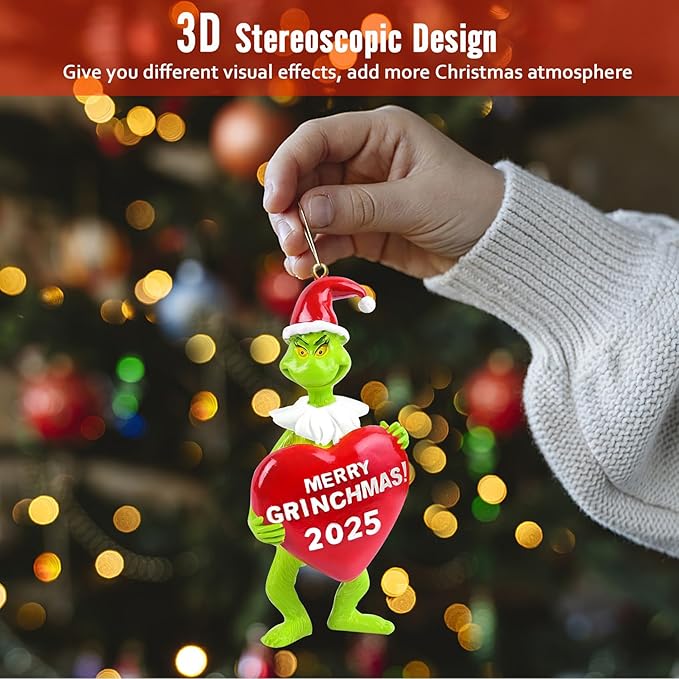 2025 Christmas Ornaments, 3D Christmas Hanging Ornament, Funny Christmas Tree Decorations, Hanging Accessories Outdoor Indoor Decor, Gift for Friends Families Neighbors (Green)