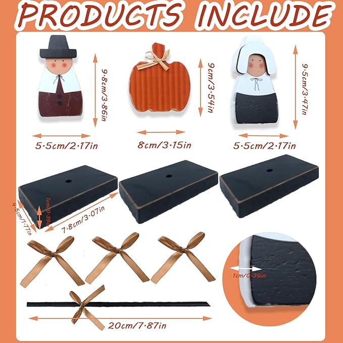 3 Pcs Thanksgiving Tiered Tray Decor Turkey Wooden Table Pilgrim Couple Decorations Indoor Fall Sign for Thanksgiving aumtum Home Table Decor