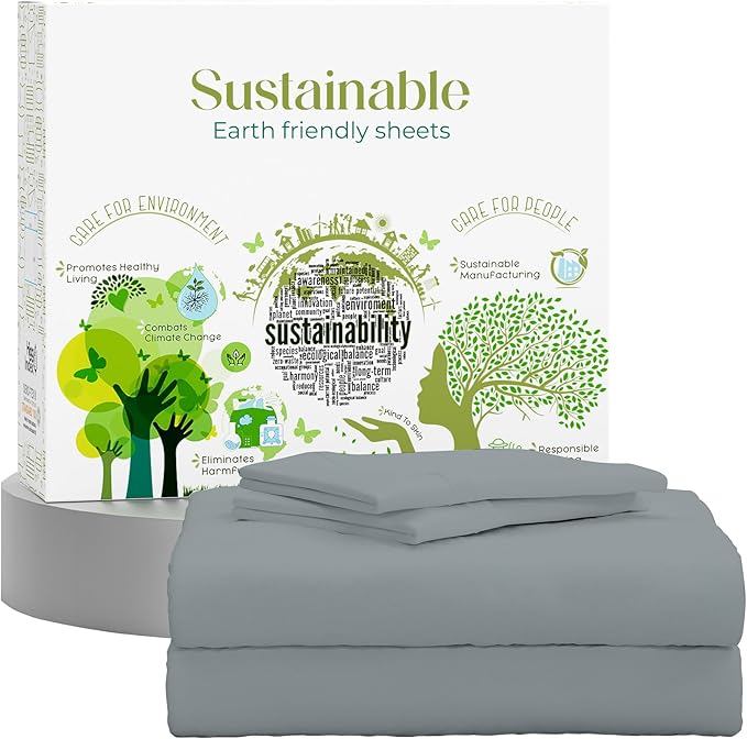Supreme Elegance Full Size Bed Sheets Set - Natural 100% Cotton Percale Deep Pocket Full Size Sheet Set, OekoTex Made in Green Sustainable Cotton Bedding with Snug Fit, Crisp Comfy Feel, Charcoal Gray