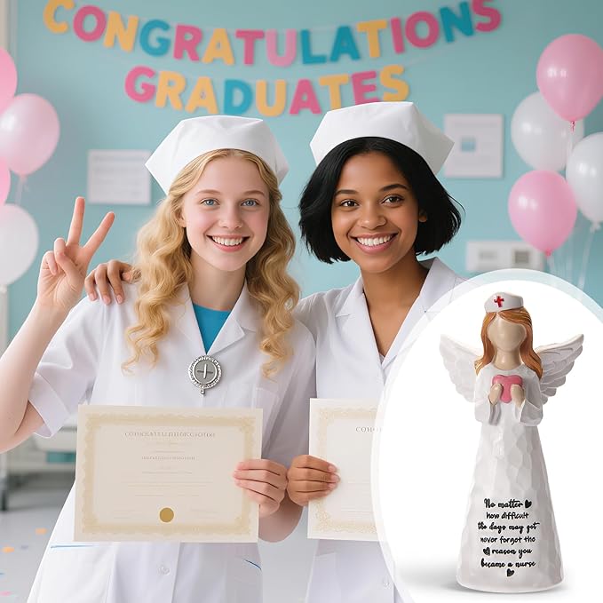 Nurse Gifts for Women,Handmade 6 inch Angel Figurines Holding Heart - Gifts for Nurses Graduation/Week/Retirement/Appreciation, Inspirational Resin Home Decor with Nurse's Motto Engraved