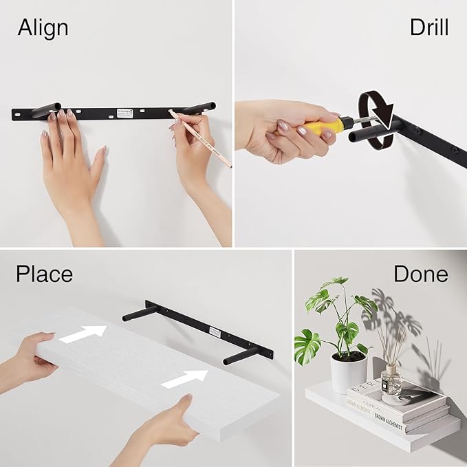 BAYKA Floating Shelves, 22.5 inch Rustic Wood Wall Mounted Shelves for Bathroom, Bedroom, Living Room, Kitchen & Office, Hanging Display Shelf with 22 lbs Capacity (White)