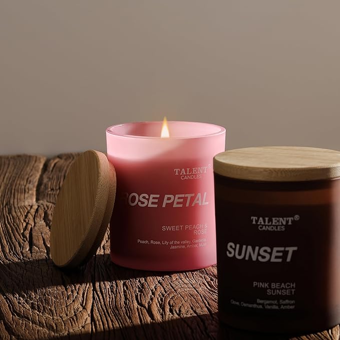Candles for Home Scented, Natural Soy Wax, Scented Candle Stress Relief and Relaxation, Sweet Peach & Rose, Medium Jar, Ideal for Home and Bedroom Decor