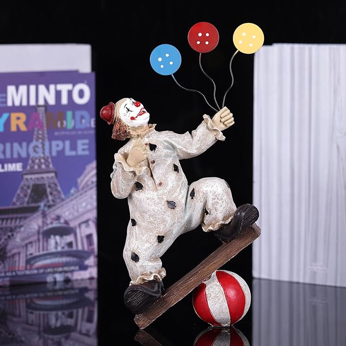 orenm Creative Clown Circus Statues,Interesting Home Decor Resin Sculpture,Handmade Crafts Collectible Art Figures Decor Ornament,Christmas,Parties and Events Desktop Decor (Balloon)