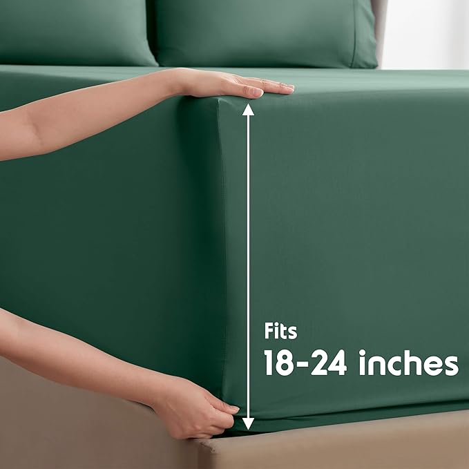 Nestl Extra Deep Twin Sheet Set - 4 Piece Breathable & Cooling Sheets - Hotel Luxury Bedding Set w/18-24 Inch Deep Pockets - Easy & Secure Fit - Super Soft, Wrinkle Free & Comfy - Dark Green