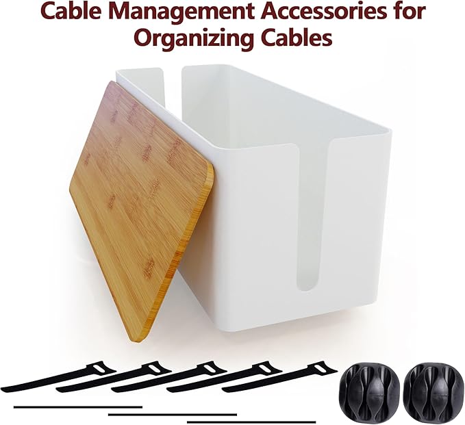 Cable Management Box,Wooden Style Large Cable Organizer Box for Office and Home,Cable Organizer Box with Proof Lock for Baby-Pets,12.5" (L) x 5" (W) 5.3" (H)(White,1Pack