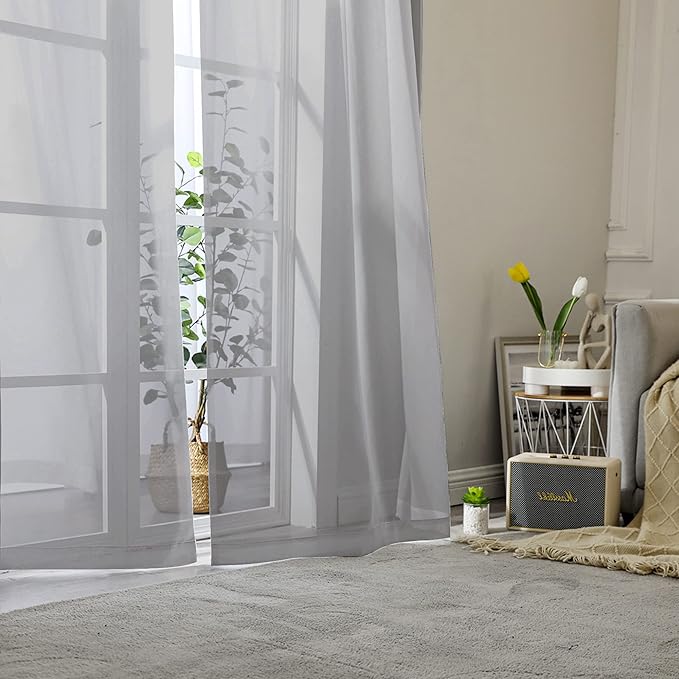 Aiyufeng Elegant Voile 120" Sheer Window Curtains - 2 x 40" W Panels, Bedroom/Living Room Charcoal Grey Color