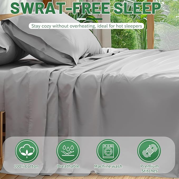 Extra Deep Pocket King Sheets 18-24 Inch 100% Egyptian Cotton 1000 Thread Count Sateen Weave Soft Breathable 4 Pieces(King,Grey)