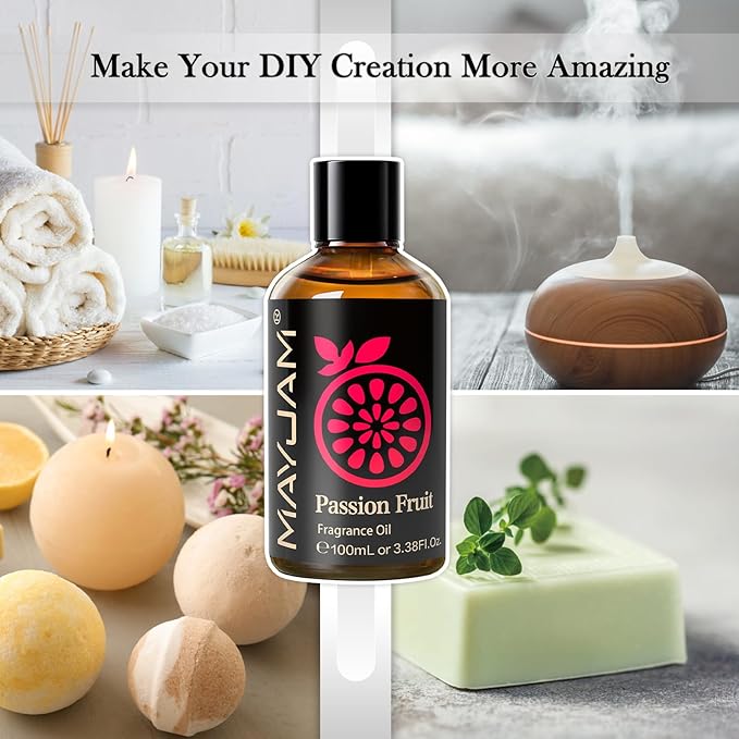 MAYJAM 100ML/3.38FL.OZ Passion Fruit Fragrance Oils with Glass Dropper, Essential Oils for Diffusers for Home, Long Lasting Scented Oils for Diffusers Soap Candle Making