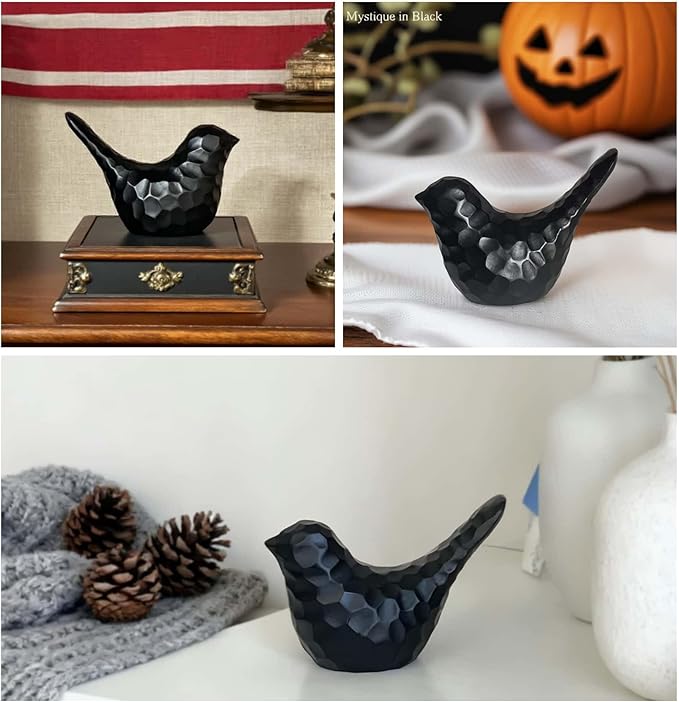 Carved Black Bird Figurines Living Room Office Shelf Home Decor Accents,Bird Gifts for Bird Lovers Women,Knick Knacks for Shelves Bookshelf