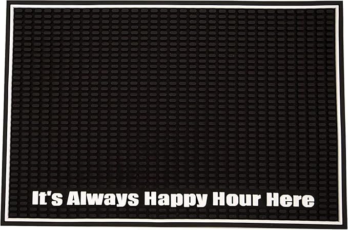 Highball & Chaser Premium Custom Bar Mat 18in x 12in 1cm Thick Durable and Stylish Service Bar Mat for Spills, Coffee, Bars, Restaurants, Counter Top Dish Drying Mat (Happy Hour)