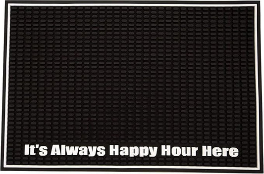 Highball & Chaser Premium Custom Bar Mat 18in x 12in 1cm Thick Durable and Stylish Service Bar Mat for Spills, Coffee, Bars, Restaurants, Counter Top Dish Drying Mat (Happy Hour)