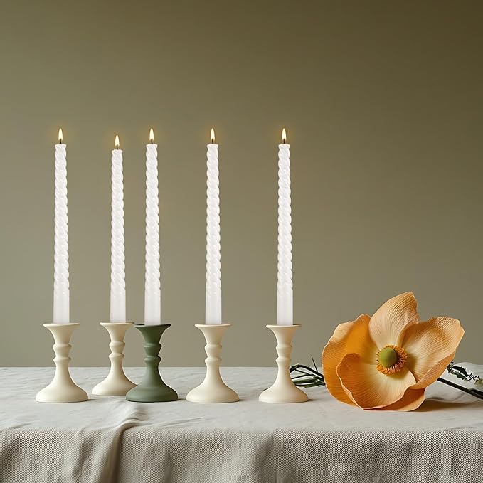 12 Pack 10 Inch White Spiral Taper Candles - Smokeless Unscented, 7-Hour Long Burning, Dripless Hand Poured - Tall Candlesticks for Home Decor, Weddings, Special Occasions & Events
