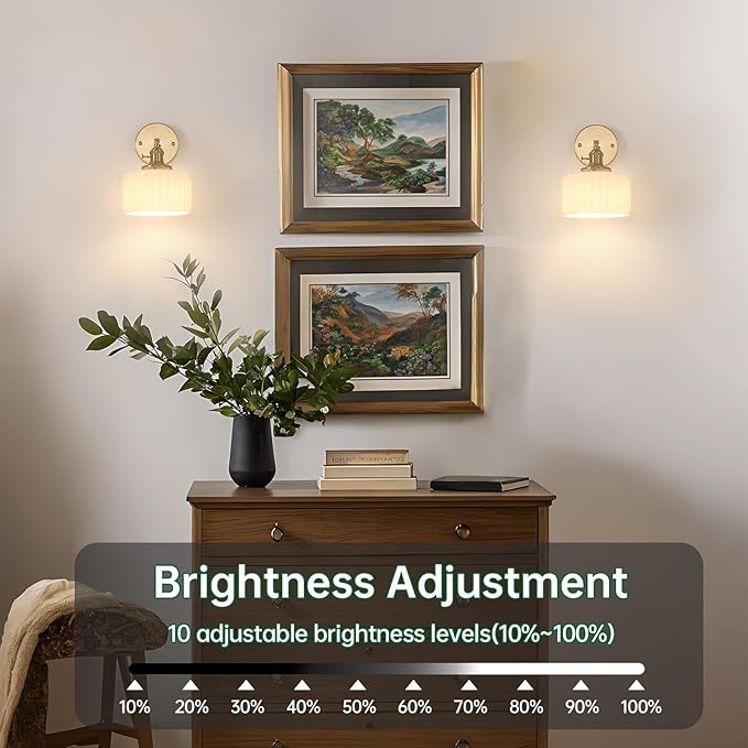 Vintage Battery Operated Wall Sconce with White Striped Glass Lampshade 5000 mAh Rechargeable Battery Powered Wall Light with Remote Control for Bedside Bedroom Doorway