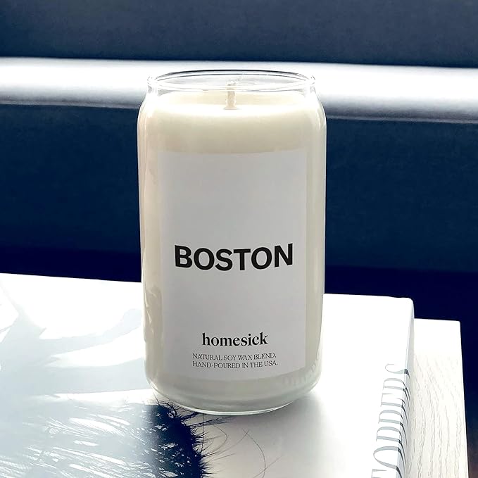 Homesick Scented Candles for Home (Boston) - 13.75 oz Long-Lasting Soy Wax Jar Candle for Women & Men for All Occasions, 60-80 Hours Burn Time - Notes of Orange, Tea & Nutmeg