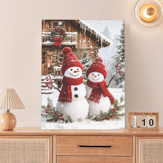 Zyphren Christmas Snowman Wall Art Winter Picture Wall Decor Snowman Canvas Print Painting Home Artwork Gifts for Living Room Bedroom Bathroom 12"x16"